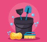 bucket sponge brush plunger spring cleaning tool vector illustration
